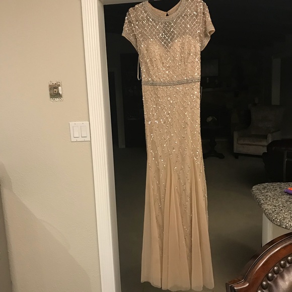 New Adrianna Papell beaded short sleeve mesh gown - Picture 10 of 15